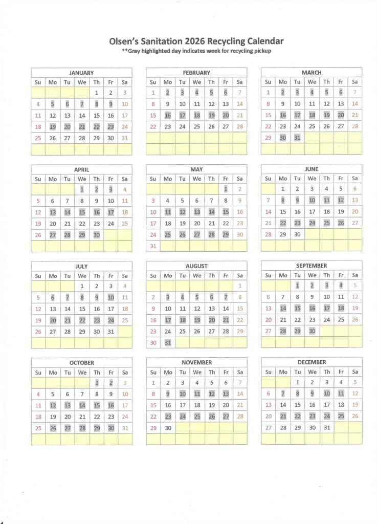 2026 Recycling Calendar