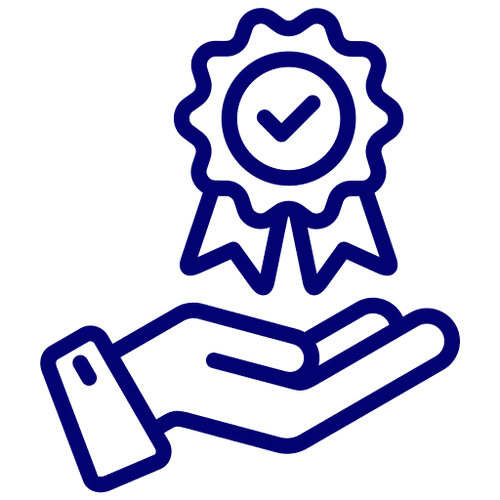 Hand holding a checkmark award icon